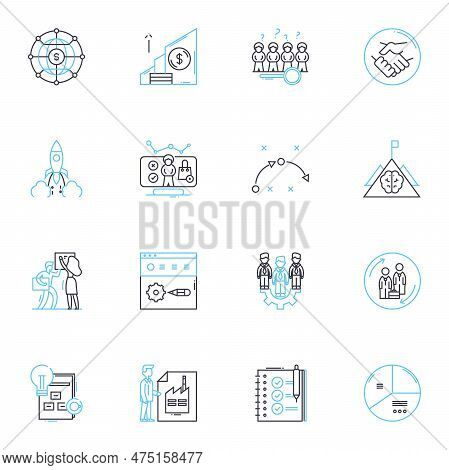 Commercial Operations Linear Icons Set. Strategy, Marketing, Sales, Logistics, Operations, Finance, 
