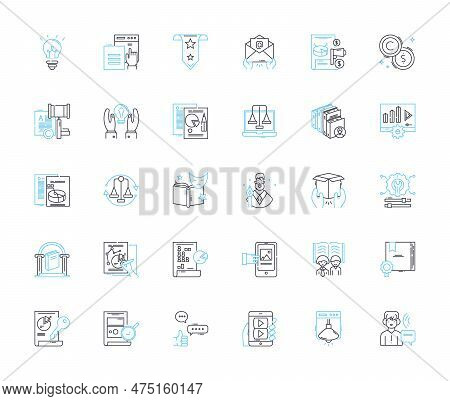 Branding Linear Icons Set. Identity, Logotype, Recognition, Differentiation, Perception, Reputation,