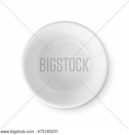 White Bowl Top View Isolated Realistic Object. Plate Clean, Empty Porcelain Dish. Kitchen 3d Graphic