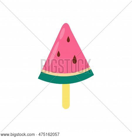 Watermelon Ice Creams Tasty, Sweet Summer Delicacy Sundaes Ice-cream Cones And Popsicle Icon Isolate
