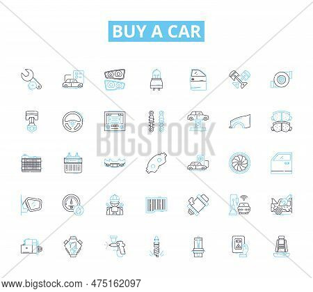 Buy A Car Linear Icons Set. Purchase, Vehicle, Auto, Automobile, Transport, Drive, Investment Line V