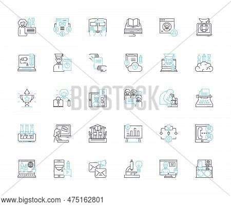 Internet Training Linear Icons Set. E-learning, Webinars, Online Courses, Digital Literacy, Cybersec