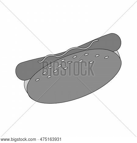 Hot Dog With Sesame Bun, Sausage And Mustard In Grayscale. Fast Food. Unhealthy Eating. Hot Dog Day.