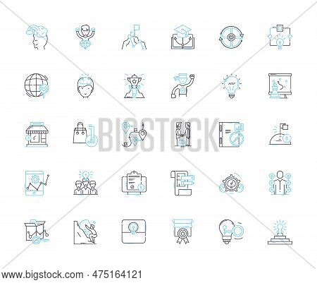 Evaluation Planning Linear Icons Set. Assessment, Metrics, Targets, Scope, Objectives, Analysis, Cri