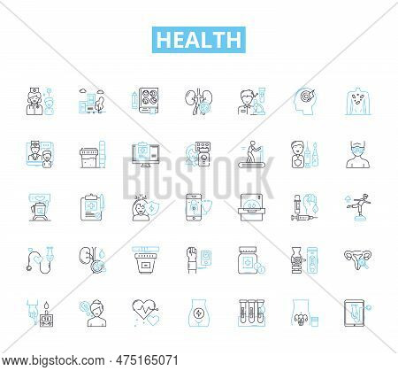 Health Linear Icons Set. Fitness, Nutrition, Wellness, Hygiene, Sleep, Exercise, Mental Health Line 