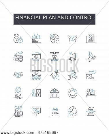 Financial Plan And Control Line Icons Collection. Budget Management, Economic Strategy, Fiscal Polic