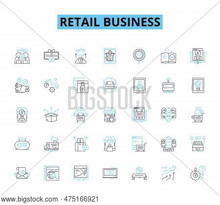 Retail Business Linear Icons Set. Inventory, Sales, Customer, Marketing, E-commerce, Loyalty, Advert