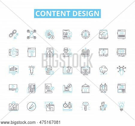 Content Design Linear Icons Set. Strategy, Branding, Messaging, Formatting, Storytelling, Visuals, T