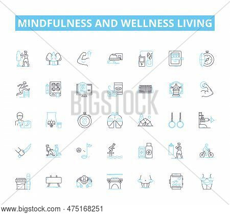 Mindfulness And Wellness Living Linear Icons Set. Presence, Clarity, Tranquility, Serenity, Stillnes