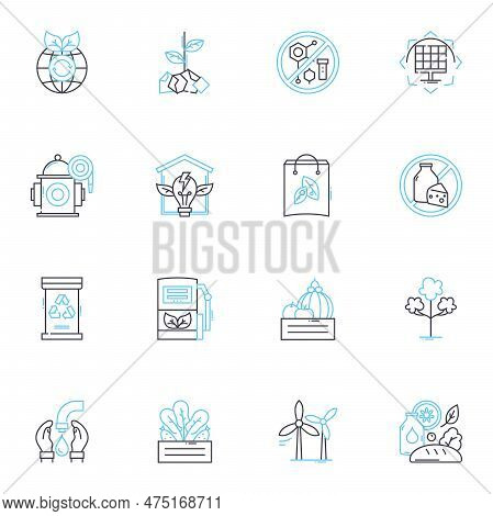 Environmentally-safe Energy Linear Icons Set. Renewable, Solar, Wind, Geothermal, Hydro, Biofuels, G