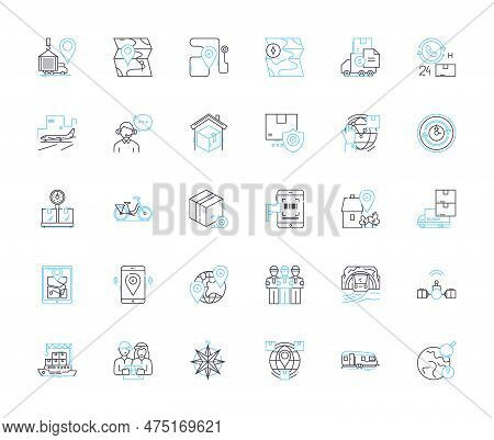 Goods Transport Linear Icons Set. Delivery, Trucking, Logistics, Transport, Cargo, Shipping, Haulage