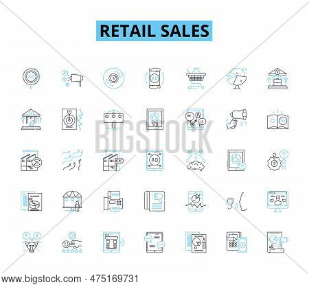 Retail Sales Linear Icons Set. Discounts, Promotions, Sales, Inventory, Customer Service, Advertisin