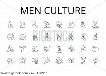 Men Culture Line Icons Collection. Women Society, Children Tradition, Elderly Customs, Family Herita
