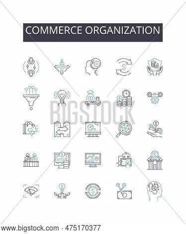 Commerce Organization Line Icons Collection. Business Entity, Trading Company, Financial Institution