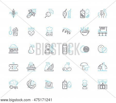 Brasserie Food Linear Icons Set. Bistro, French, Beer, Wine, Steak, Seafood, Mussels Line Vector And
