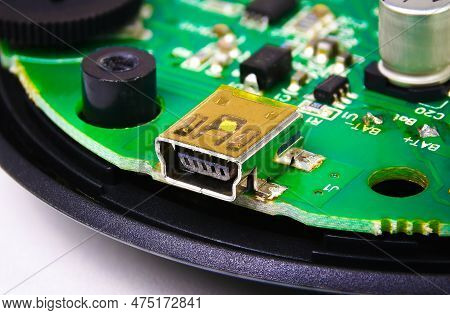 Close Up Of A Usb Type B Port On Electronic Circuit Board Of Electrical Appliance, Electronics Equip