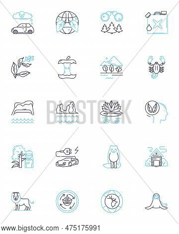 Climate Change Linear Icons Set. Warming, Pollution, Greenhouse, Drought, Flood, Melting, Sustainabi