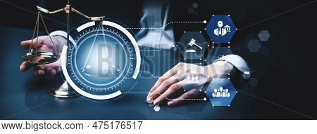 Smart Law, Legal Advice Icons And Lawyer Working Tools In The Lawyers Office Showing Concept Of Digi