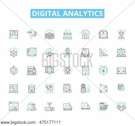 Digital Analytics Linear Icons Set. Metrics, Insights, Attribution, Conversion, Big Data, Kpi, Segme