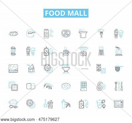 Food Mall Linear Icons Set. Foodie, Gourmet, Casual, Vibrant, Tasty, Delicious, Variety Line Vector 