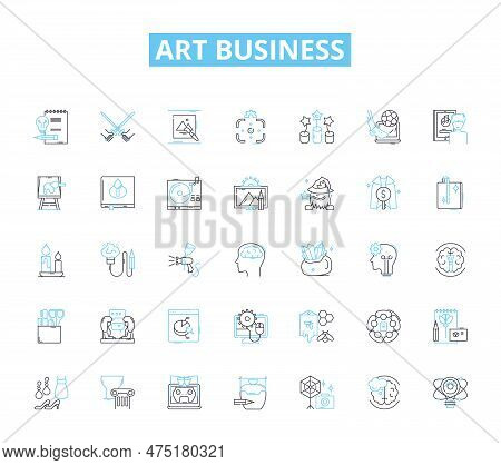 Art Business Linear Icons Set. Gallery, Exhibit, Selling, Auction, Commission, Investment, Marketing
