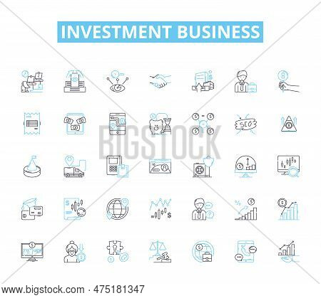 Investment Business Linear Icons Set. Portfolio, Diversification, Stock, Bonds, Return, Risk, Asset 