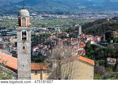 Arcola, La Spezia, Liguria, Italy: Church Of San Stefano E Magherita With Arcola Old Town In The Bac