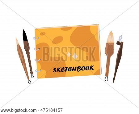 Calligraphy Tools - Brushes And Pen, Flat Vector Illustration Isolated On White Background.