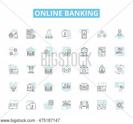 Online Banking Linear Icons Set. Secure, Convenient, Accessible, Mobile, Digital, Efficient, Safe Li