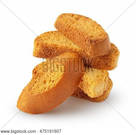 Bunch Of Crispy Rusk, Cake Rusk, Rava Rusk Isolated On White Background