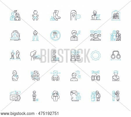 Mental Work Linear Icons Set. Concentration, Cognition, Analysis, Intelligence, Creativity, Focus, C