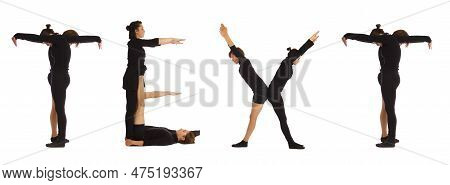 Black Dressed People Forming Text Word Over White