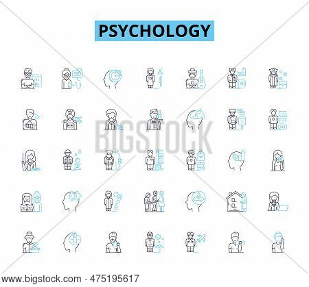 Psychology Linear Icons Set. Perception, Memory, Emotion, Cognition, Personality, Consciousness, Dev