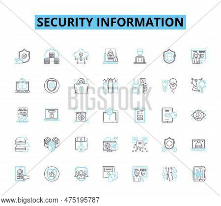 Security Information Linear Icons Set. Encryption, Authentication, Privacy, Firewall, Intrusion, Det