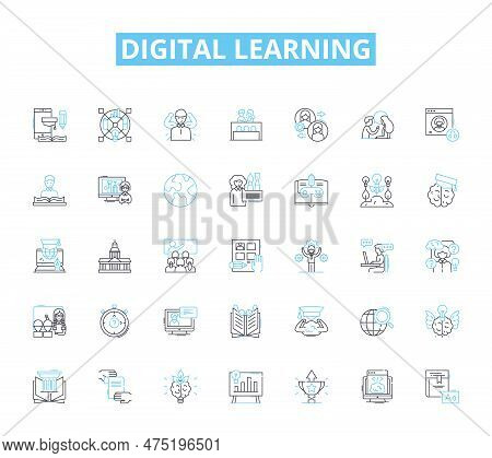 Digital Learning Linear Icons Set. E-learning, Online Courses, Virtual Classrooms, Distance Educatio