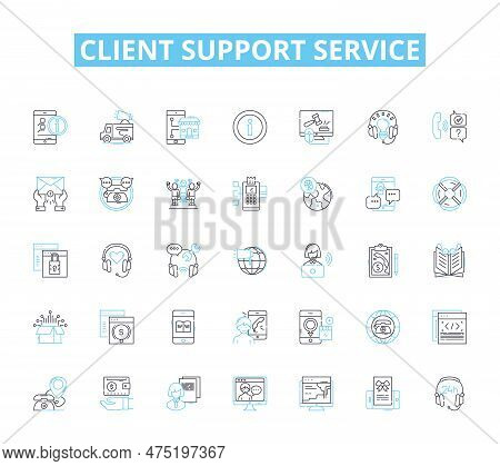Client Support Service Linear Icons Set. Satisfaction, Assistance, Communication, Feedback, Resoluti