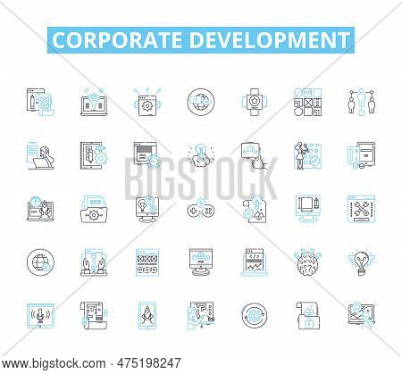 Corporate Development Linear Icons Set. Strategy, Growth, Innovation, Planning, Collaboration, Execu