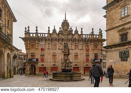 Santiago De Compostela,spain - February 17, 2019 - Cabildo Building At The Cabalos Place In Santiago