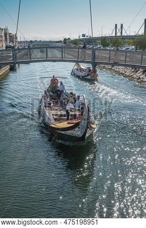 Aveiro, Portugal - Circa August, 2020: Aveiro Canal Gondola-style Boats In Portugal. Aveiro Is Known