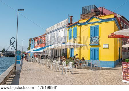 Aveiro, Portugal - Circa August, 2020: Aveiro Canal Gondola-style Boats In Portugal. Aveiro Is Known