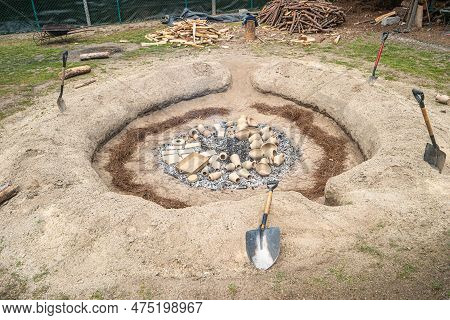 Amarante, Portugal - Circa April 2022: Preparation Of The Bonfire During The Cooking Process Of The 