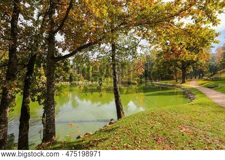 Autumn Park In The Town Cesis, Latvia