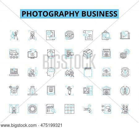 Photography Business Linear Icons Set. Lens, Aperture, Shutter, Flash, Light, Exposure, Composition 