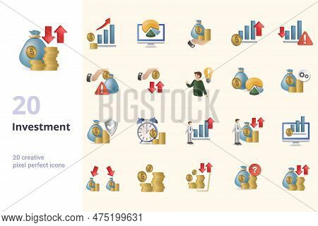 Investment Set. Creative Icons: Profit, Chart, Saving, Increase Cost, Risk Reduction, Investment Ris