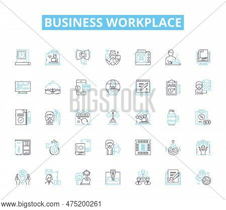 Business Workplace Linear Icons Set. Collaboration, Productivity, Communication, Efficiency, Innovat