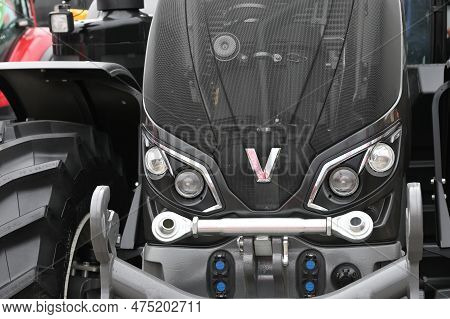 Kaunas, Lithuania - March 30, 2023: Close Up To Valtra Tractor Vehicle At International Agricultural