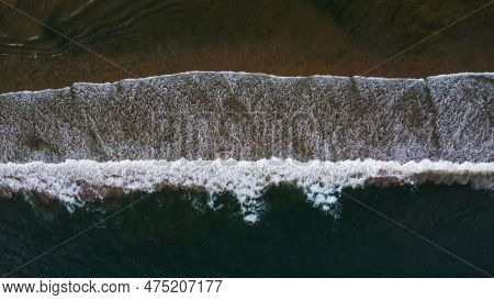 Arial Drone View Of Ocen Wave Breaking Into The Sea Beach Hd