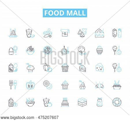Food Mall Linear Icons Set. Foodie, Gourmet, Casual, Vibrant, Tasty, Delicious, Variety Line Vector 