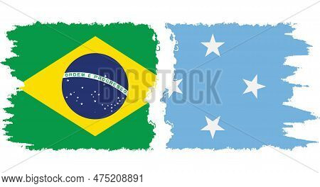 Federated States Of Micronesia And Brazil Grunge Flags Connection, Vector