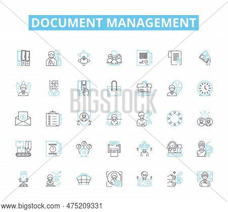 Document Management Linear Icons Set. Organization, Efficiency, Automation, Security, Workflow, Coll